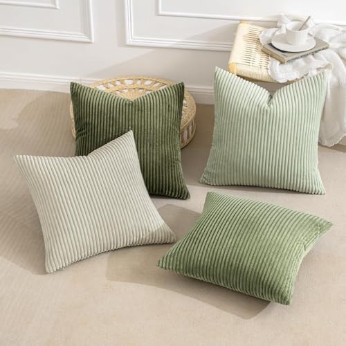 MIULEE Soft Corduroy Decorative Throw Pillow Covers Light Green 22x22 - Image 6