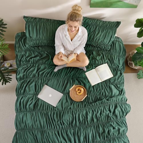 weigelia Emerald Green Ruched Comforter Set King Size, Cute Bedding Set - Image 3