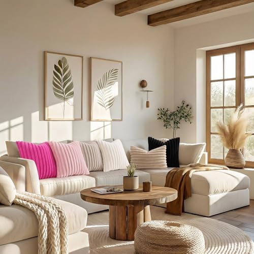 decorUhome Fall Faux Fur Throw Pillow Covers 20x20 Set of 2 Hot Pink - Image 6