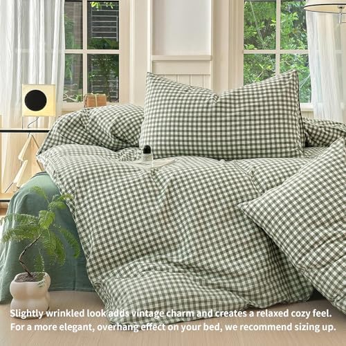 LifeTB Green Gingham Comforter Set King Modern Style Plaid Comforter Set 3 - Image 2