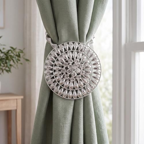 2 Pack Rhinestone Flower Curtain Tiebacks Window Holdback Buckles - Image 4