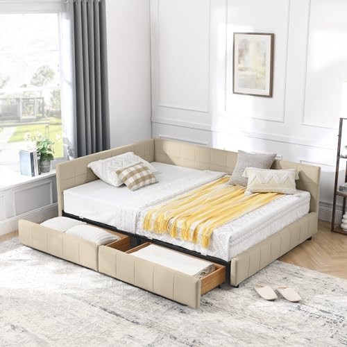 RuiSiSi Full Size Daybed with Storage Drawers, Upholstered Corner Bed with L by RuiSiSi