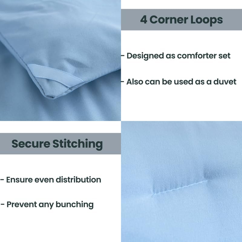 Paxrac Dusty Blue Full Comforter Set, 3 Pieces Lightweight Solid Bedding Set - Image 4