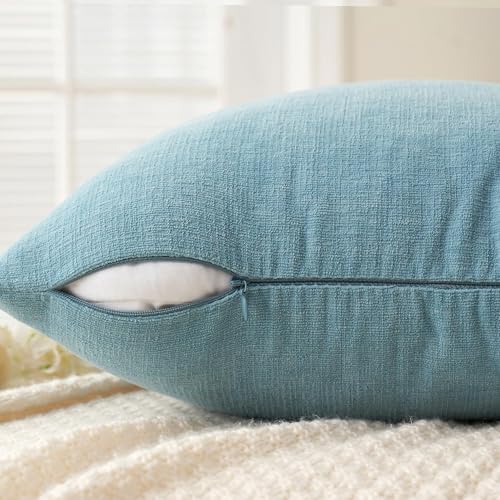 MIULEE Smoke Blue Chenille Couch Lumbar Throw Pillow Covers - Image 5