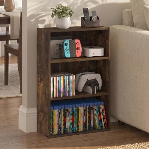 Furinno Basic DVD Shelf, 3-Tier CD Rack, Cube Storage, Amber Pine - Image 3