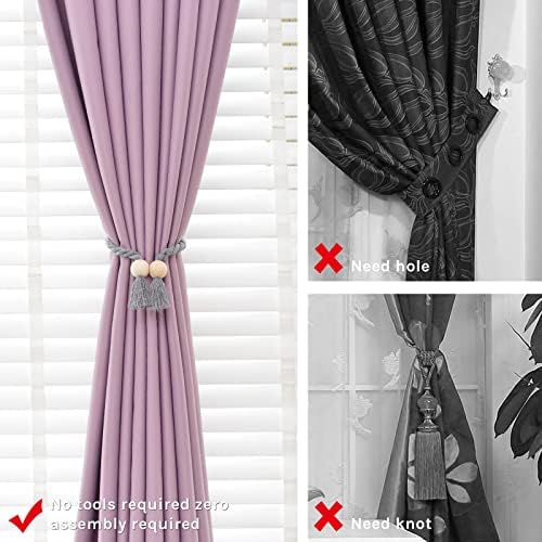 NICEEC 4 Pack Wooden Ball Magnetic Curtain Tiebacks Boho Home Decor Drape Tie - Image 2