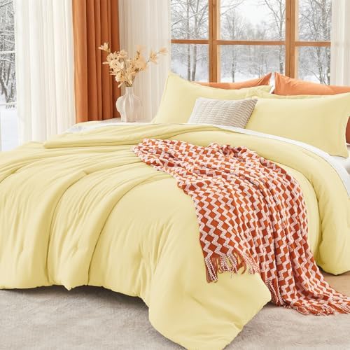 MUXHOMO Oversized King Comforter Set, 3-PC All-Season Bedding, Cream Yellow by MUXHOMO
