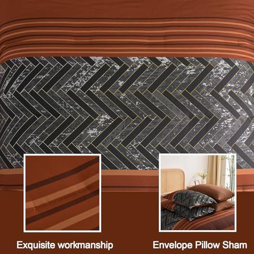Burnt Orange Comforter Set Queen Size, 7 Pieces Striped Bed in a Bag - Image 6