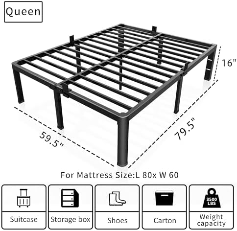 16 Inch Queen Bed Frame with Rounded Corner & 4 Mattress Baffles - Image 2