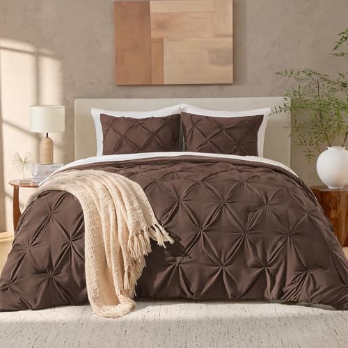 Andency California King Pinch Pleat Brown Comforter Set 3 Piece Bedding - Image 2