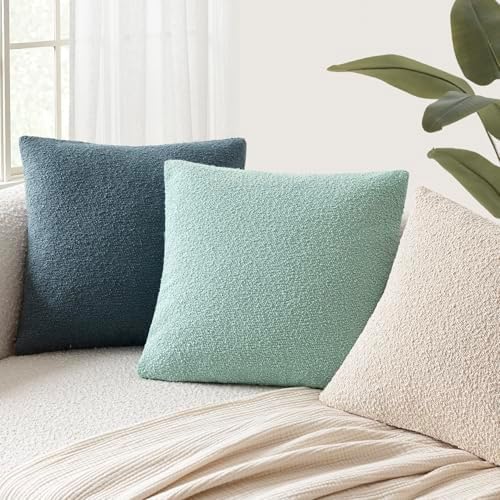 Foindtower Decorative Textured Boucle Throw Pillow Covers 26x26 Aqua Blue - Image 5