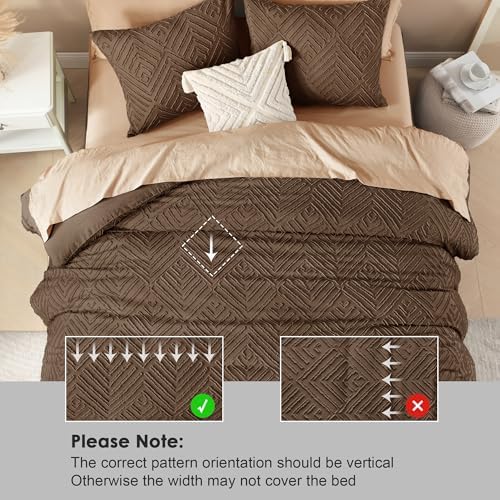 Litanika Queen Size Comforter Set, 3 Pieces Brown Tufted Boho Bedding Set - Image 4