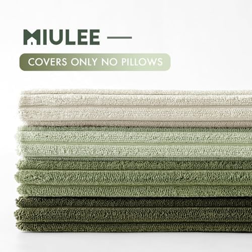 MIULEE Soft Corduroy Decorative Throw Pillow Covers Light Green 22x22 - Image 3