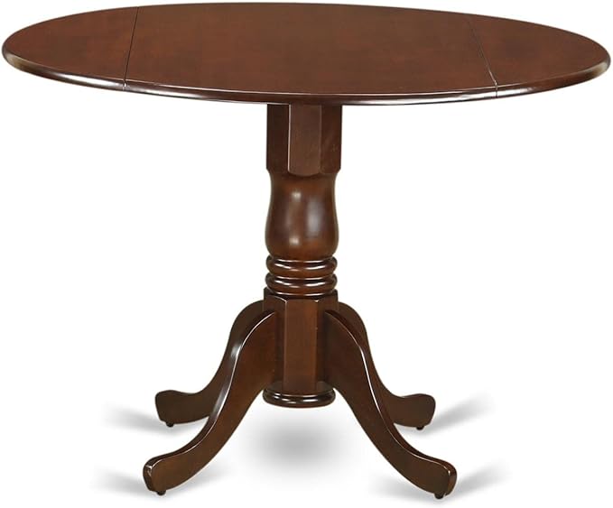 East West Furniture DLML5-MAH-C 5 Piece Dining Table Set for 4 Includes a Round Kitchen Table with Dropleaf and 4 Linen Fabric Upholstered Dinette Chairs, 42x42 Inch, Mahogany