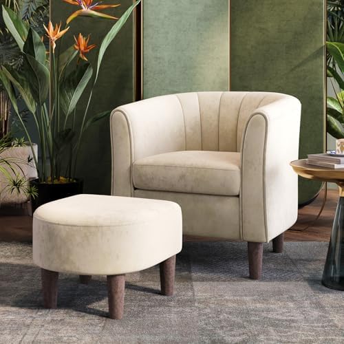 LINSY Accent Chair with Ottoman, Modern Barrel Chair Small Armchair Reading by Linsy