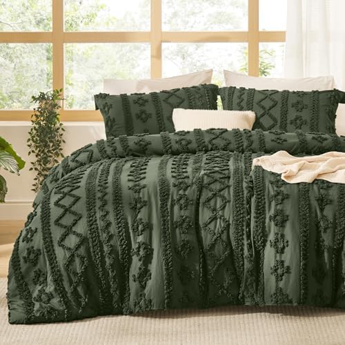 Bedsure Boho Comforter Set Twin, Bedroom Decor Bedding Set Olive Green by BEDSURE