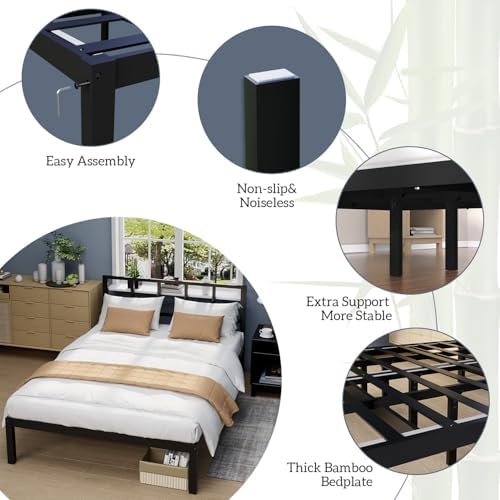 Bamboo Bed Frame with Headframe 12-Inch Solid Platform Bed with Wooden Slats - Image 6