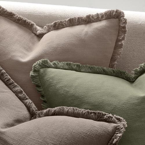 ANRODUO Euro Decorative Linen Fringe Pillow Covers 26×26 Taupe 2 Pack - Image 3