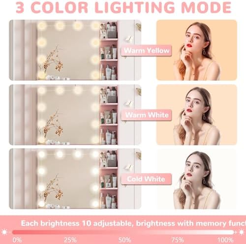 Makeup Vanity Desk with Mirror and Lights, 26.4”Small Vanity Mirror with Lights - Image 4