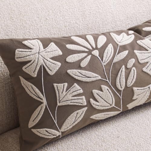 BlissBlush Fall Decorative Lumbar Pillow Cover 12x20 Inch, Taupe Brown Floral - Image 7