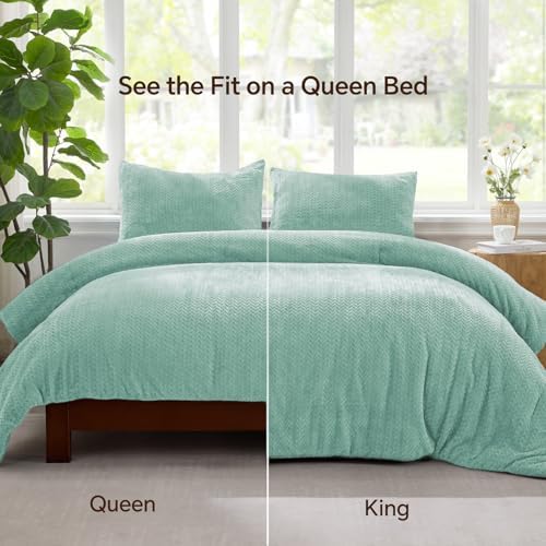 ChiXpace Fleece Queen Comforter Set Eggshell Blue, Fluffy Bed Set 3 Pieces - Image 5