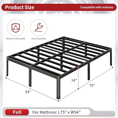 14 Inch Full Bed Frame with Rounded Corner Legs Heavy Duty - Image 2