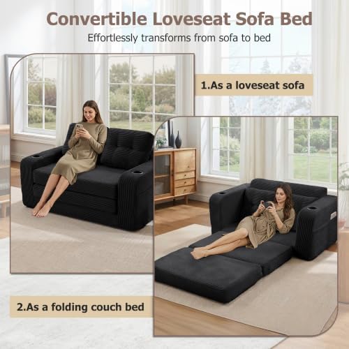 54" Boneless Convertible Sofa Bed, Corduroy Fold Out Sofa - Image 5