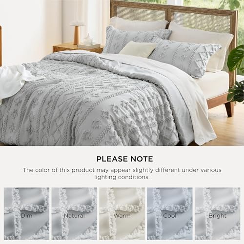 Bedsure Boho Comforter Set Oversized Queen, Bedroom Bedding Set Light Grey - Image 7