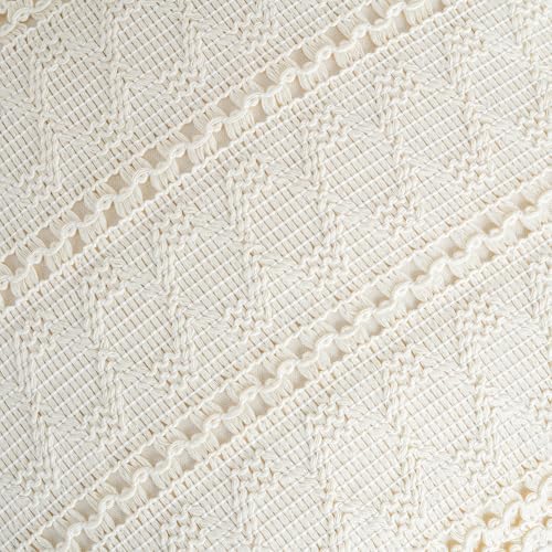 Fancy Homi Set of 1 Boho Cream Lumbar Decorative Throw Pillow Cover 12x20 Inch - Image 4