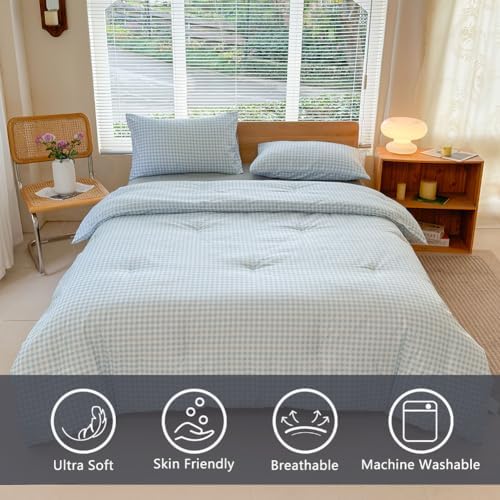 NSNLGSGC King Comforter Set, Light Blue Gingham, 3 Pieces - Image 2