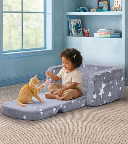 Kids Couch, 2-in-1 Soft Toddler Couch Fold Out - Image 2