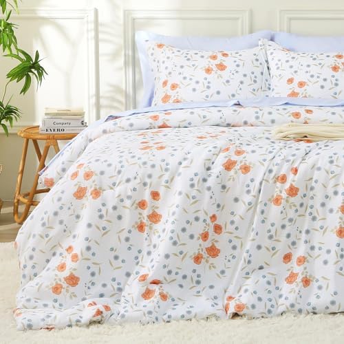 MUXHOMO Queen Comforter Set, 7-Piece Floral Bed in a Bag, Warm Orange by MUXHOMO