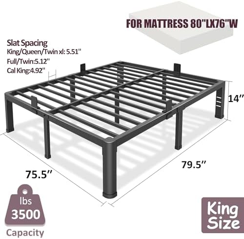 Bilily 14 inch King Bed Frame Metal Platform - Image 3