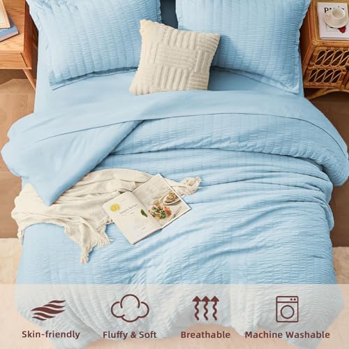 Queen Comforter Sets with Sheets, 7 Pieces Bed in a Bag, Light Blue - Image 4