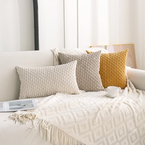 Set of 4 Neutral Decorative Throw Pillow Covers 12x20 Inch Corduroy Pillow - Image 3