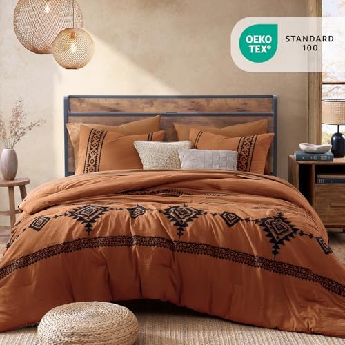 MaiRêve Embroidery Twin XL Comforter Set 5 Pieces Burnt Orange Bed in a Bag - Image 3