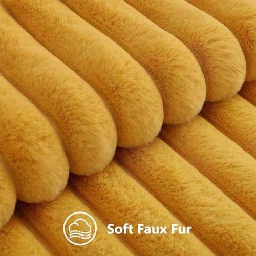 decorUhome Fall Faux Fur Throw Pillow Covers 12x20 Set of 2 Mustard Yellow - Image 2