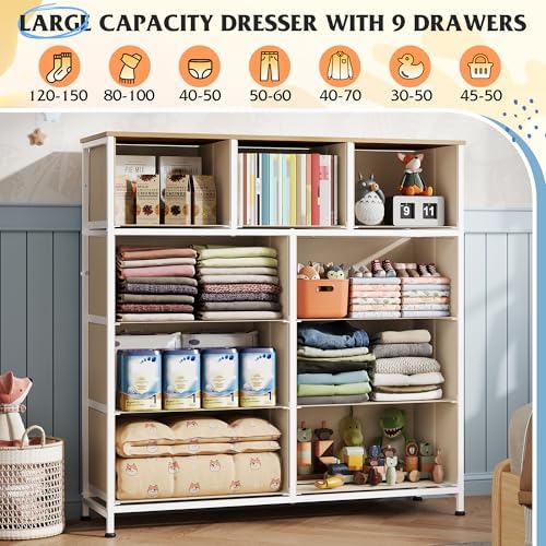 WLIVE Tall Dresser for Bedroom, 9 Drawer Chest of Drawers, Cream White - Image 5