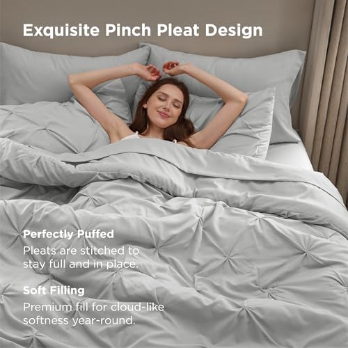Bedsure 7-Piece Queen Comforter Set & Sheet Set, Light Grey Bed in a Bag - Image 4