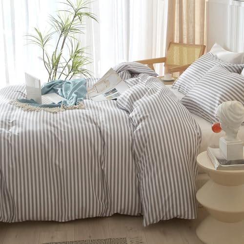 LifeTB Grey Striped Comforter Set Full Modern Style Stripes Pattern Comforter - Image 5