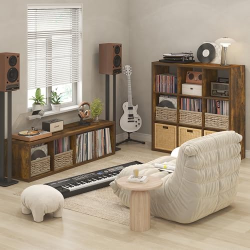 Furinno Cubicle Record Player Stand, 4-Cube Vinyl Record Storage, Amber Pine - Image 5