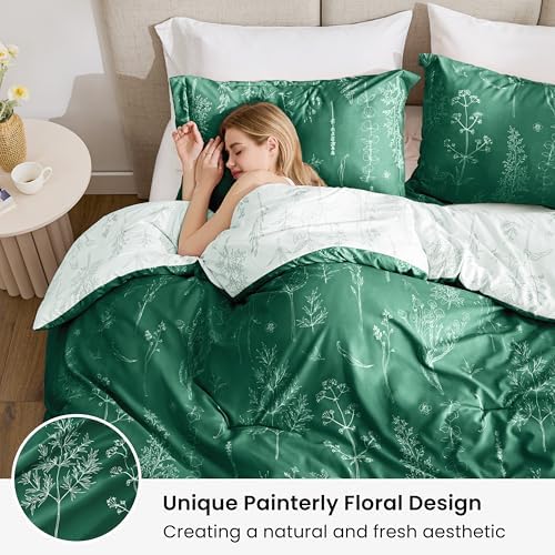 Love's cabin Floral Comforter Set Cute Bedding King Reversible 3Pcs Green - Image 2
