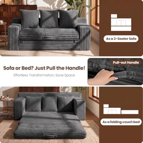 70" Boneless Couch, 4-in-1 Convertible Sofa Bed, 3 Seater Couch, Pull Out Sofa - Image 4