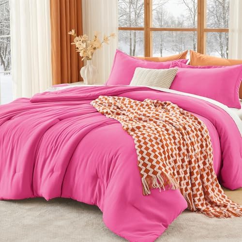MUXHOMO Full Comforter Set, 3-Piece All-Season Bedding, Hot Pink by MUXHOMO