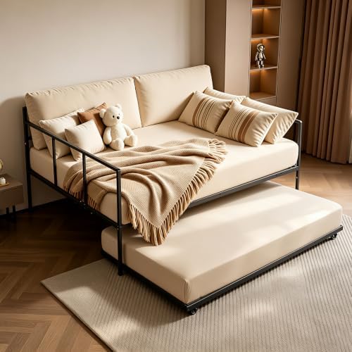 VEVOR Full Size Daybed with Pop Up Trundle Twin Size Metal Day Bed Frame by VEVOR