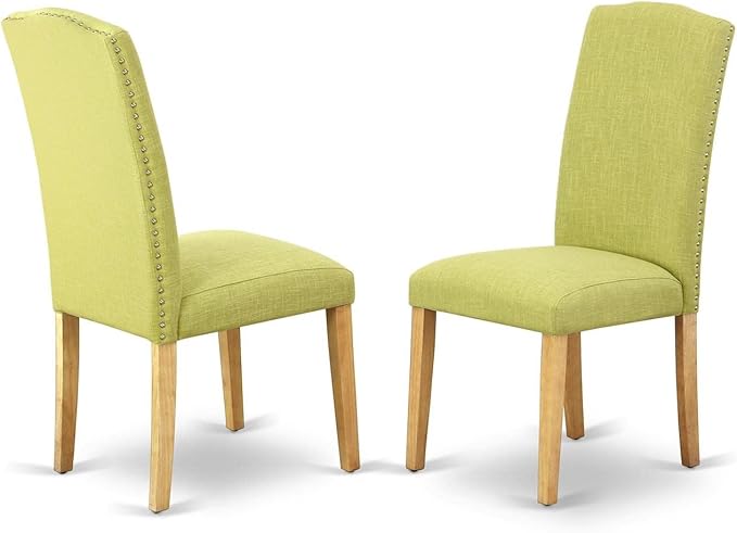East West Furniture ANEN3-OAK-07 3 Piece Dining Room Furniture Set Contains a Round Kitchen Table with Pedestal and 2 Limelight Linen Fabric Parson Dining Chairs, 36x36 Inch, Oak