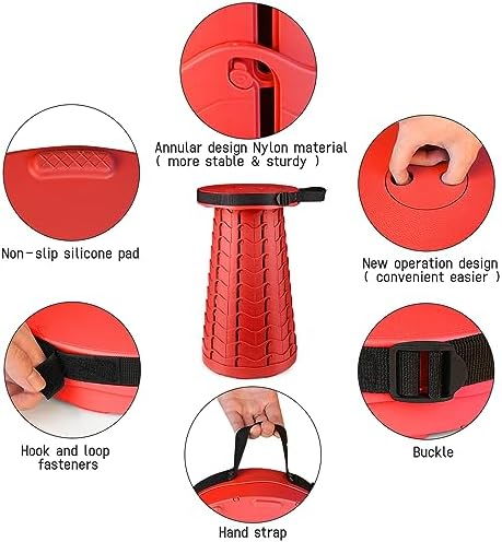 Collapsible Stool Red, Portable Folding Chair - Image 3
