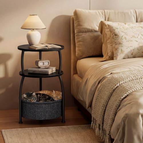 Round Side Table with Storage Basket, End Table Living Room - Image 2