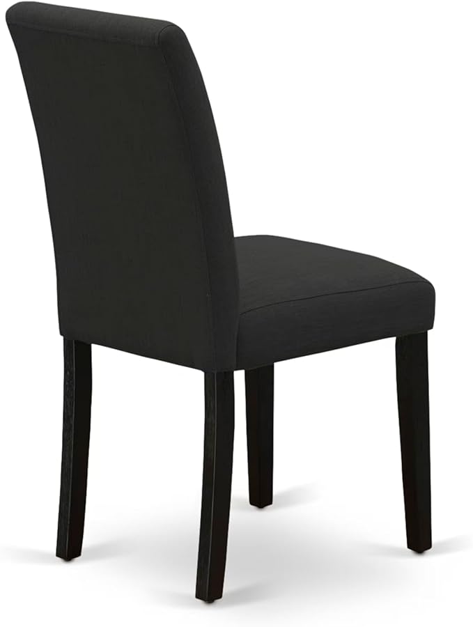 East West Furniture V677AB624-9 9 Piece Dining Set Includes a Rectangle Dining Room Table with V-Legs and 8 Black Color Linen Fabric Upholstered Parson Chairs, 40x72 Inch, Multi-Color
