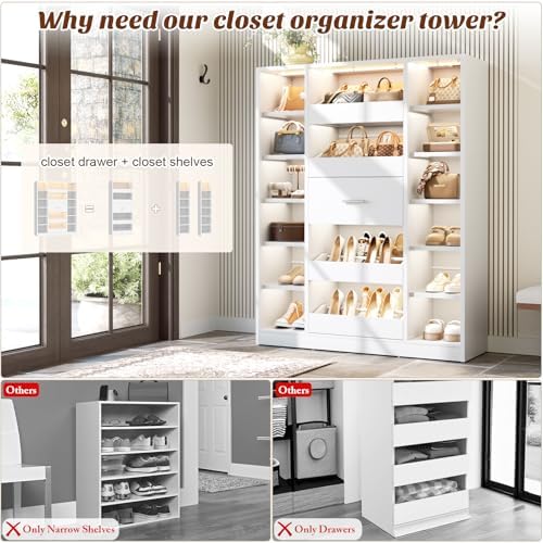 Besiost 40" Closet System with Lights, Wood Closet Organizer with 5 Drawers - Image 3